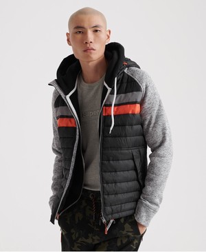 Superdry Storm Chest Stripe Hybrid Cipzár Férfi Kapucnis Pulóver Fekete | FVIWH5768